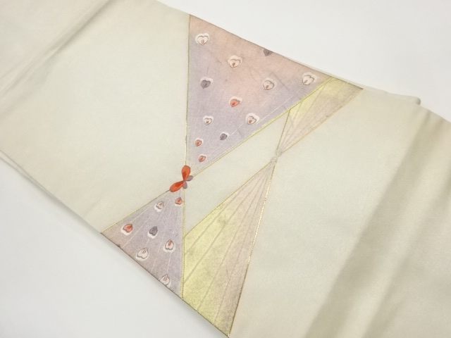 銀駒刺繍蝶・抽象模様名古屋帯